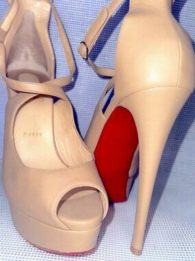 Christian Louboutin Marlenalta Nappa Platform Heels - Size 40.5 NUDE